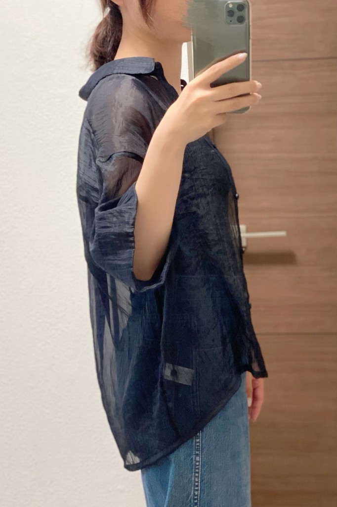 5分袖シアーシャツ横