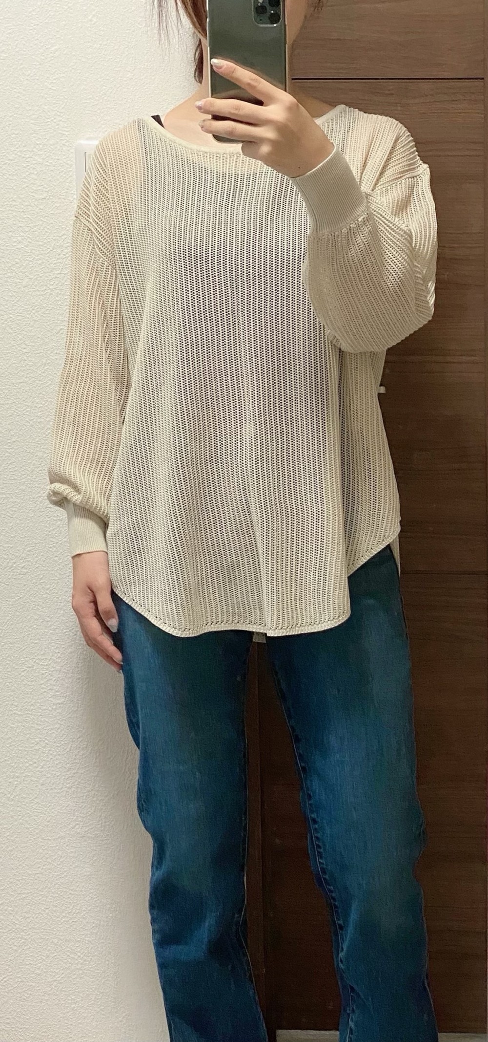 メッシュラウンドヘムセーター