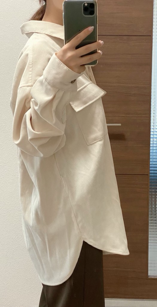 コーデュロイベルテッドオーバーサイズシャツ横